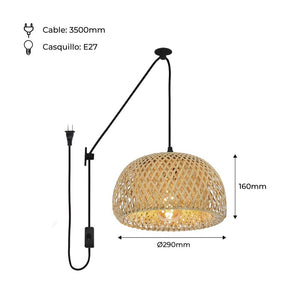 Lámpara colgante de mimbre "Yonna" con cable y enchufe (16)