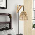 Wooden wall lamp with bamboo lampshade