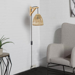 Aplique de pared en madera con pantalla de bambú "CESTA" - Barcelona Led-Decoración