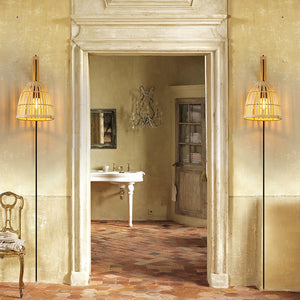 Aplique de pared en madera con pantalla de bambú "CESTA" (7)