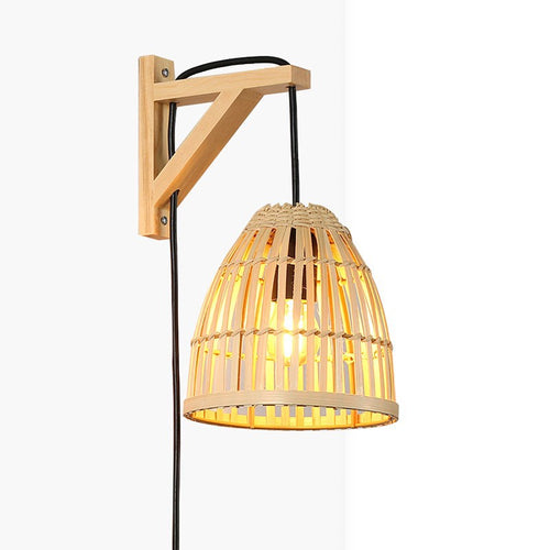 Wooden wall lamp with bamboo lampshade