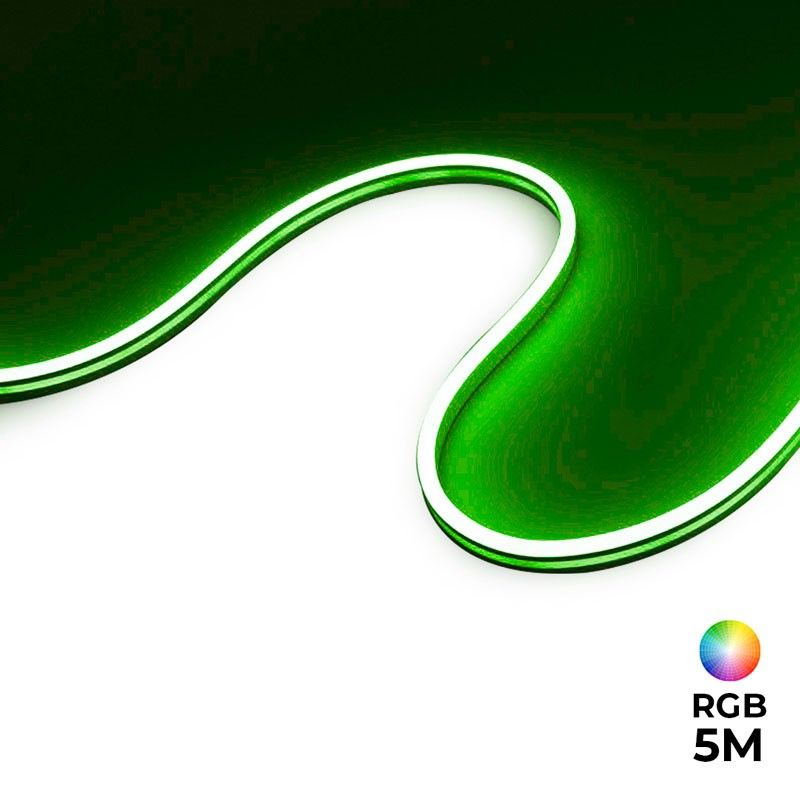 Neón LED flexible RGB 24V DC - 13X6mm - 5 metros - Kit completo - 11W/m - IP67 - Curvatura lateral