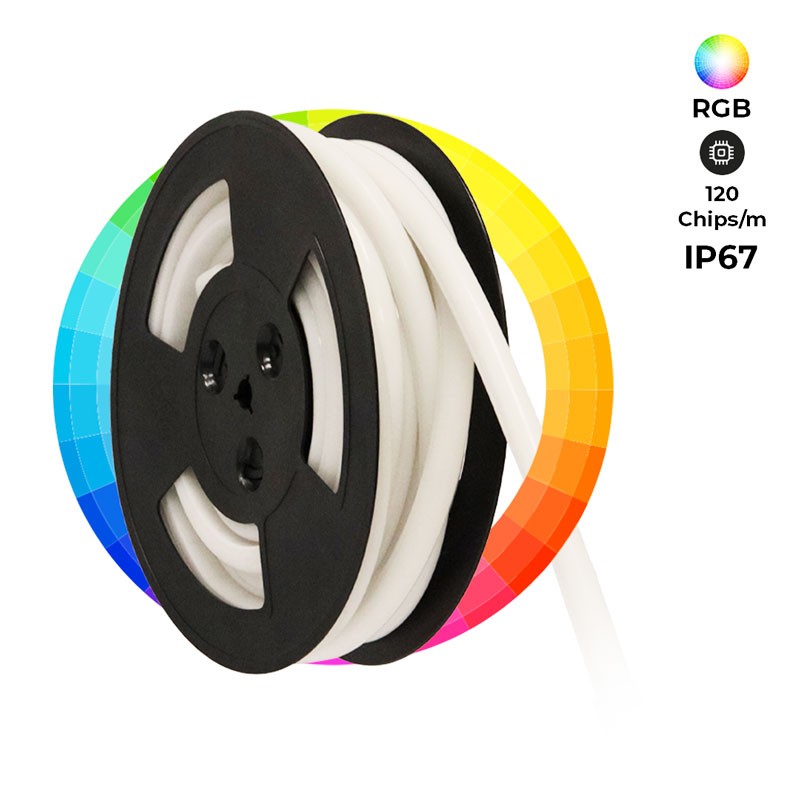 Neón LED flexible RGB 24V DC- 12X12mm - 10 metros - Kit completo - 11W/m - IP67 - Curvatura vertical