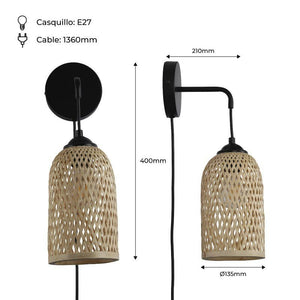 Aplique de pared de mimbre con enchufe "Frida" E27 (10)