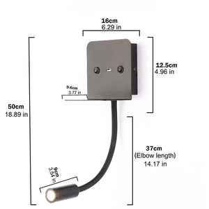 Aplique de pared LED para lectura "SLANGE" 3W + 6W orientable y base de carga USB (14)
