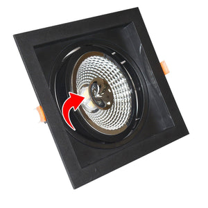 Aro downlight cuadrado tipo cardan para bombilla QR111 ó AR111 - Corte 155 x 155 mm - Barcelona Led-