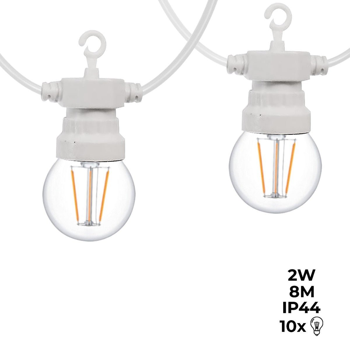 Guirnalda LED cable blanco 10 bombillas LED 3000ºK - 8 metros - Barcelona Led-