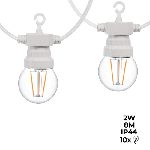 LED garland white cable 10 LED bulbs 3000ºK - 8 meters