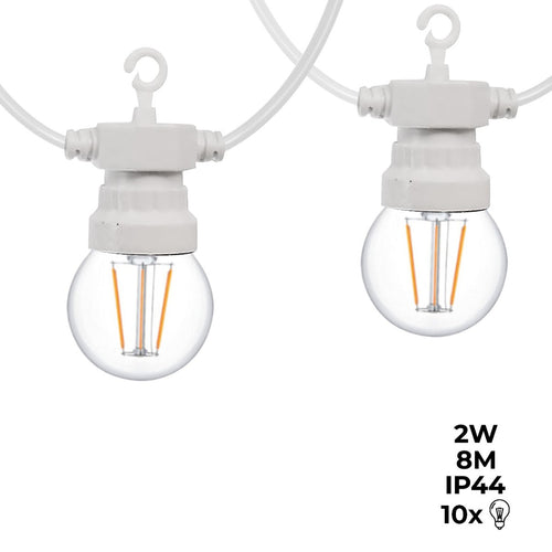 Girlanda LED biały przewód 10 żarówek LED 3000ºK - 8 metrów