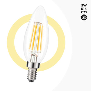 Bombilla LED filamento Vela E14 C35 - 5W - Transparente - Barcelona Led-
