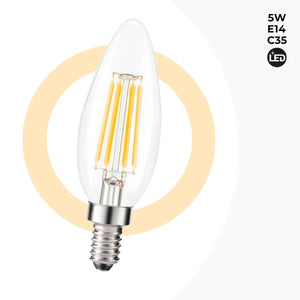 Bombilla LED filamento Vela E14 C35 - 5W - Transparente - Barcelona Led-