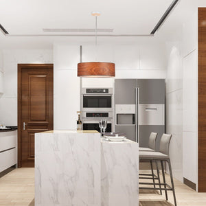 Lampara colgante con pantalla efecto madera "MATAGALLS" - 3xE27 - Barcelona Led-Decoración