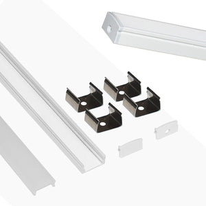 Perfil de aluminio para tira LED con difusor - 4 grapas - 2 tapas - 17x8mm - 2 metros - Barcelona Led-
