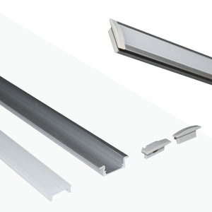 Perfil de aluminio empotrable para tira LED con difusor - 2 tapas - 23x8mm - 2 metros