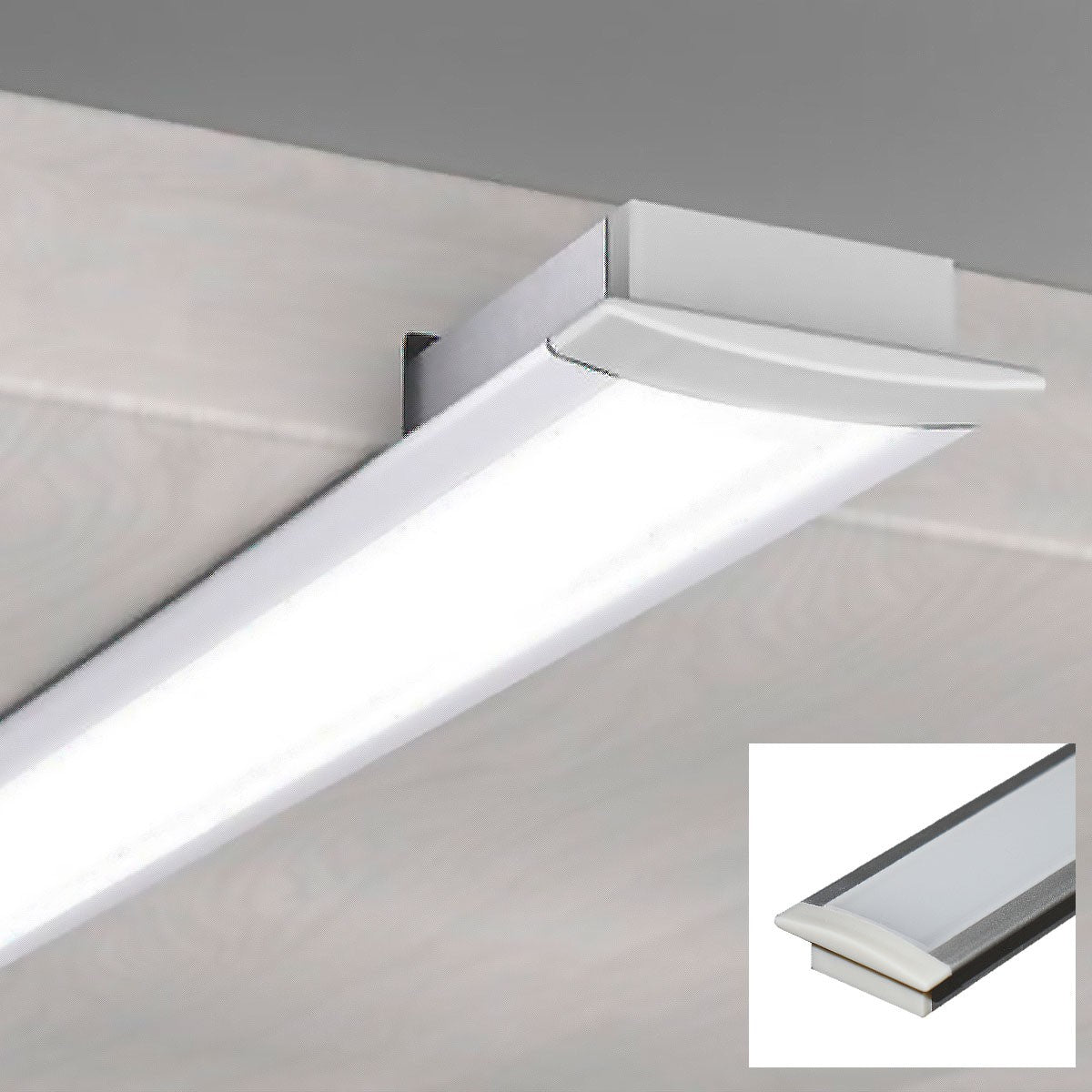 Perfil de aluminio empotrable para tira LED con difusor - 2 tapas - 23x8mm - 2 metros (1)