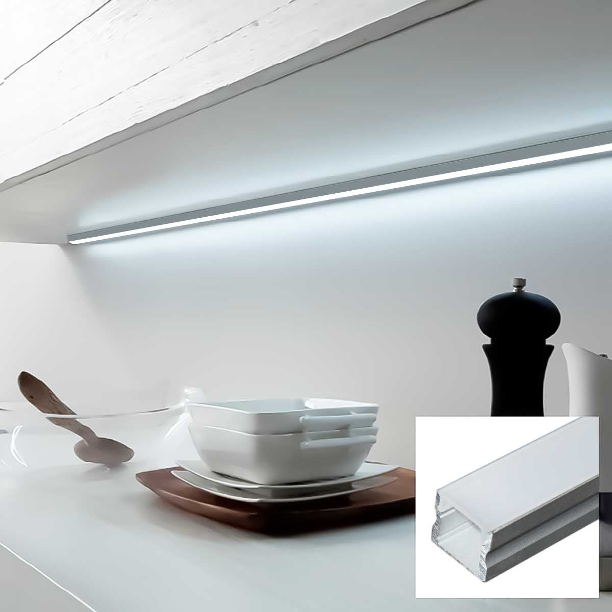 Perfil de aluminio para tira LED con difusor - 4 grapas - 2 tapas - 17x15mm - 2 metros (1)