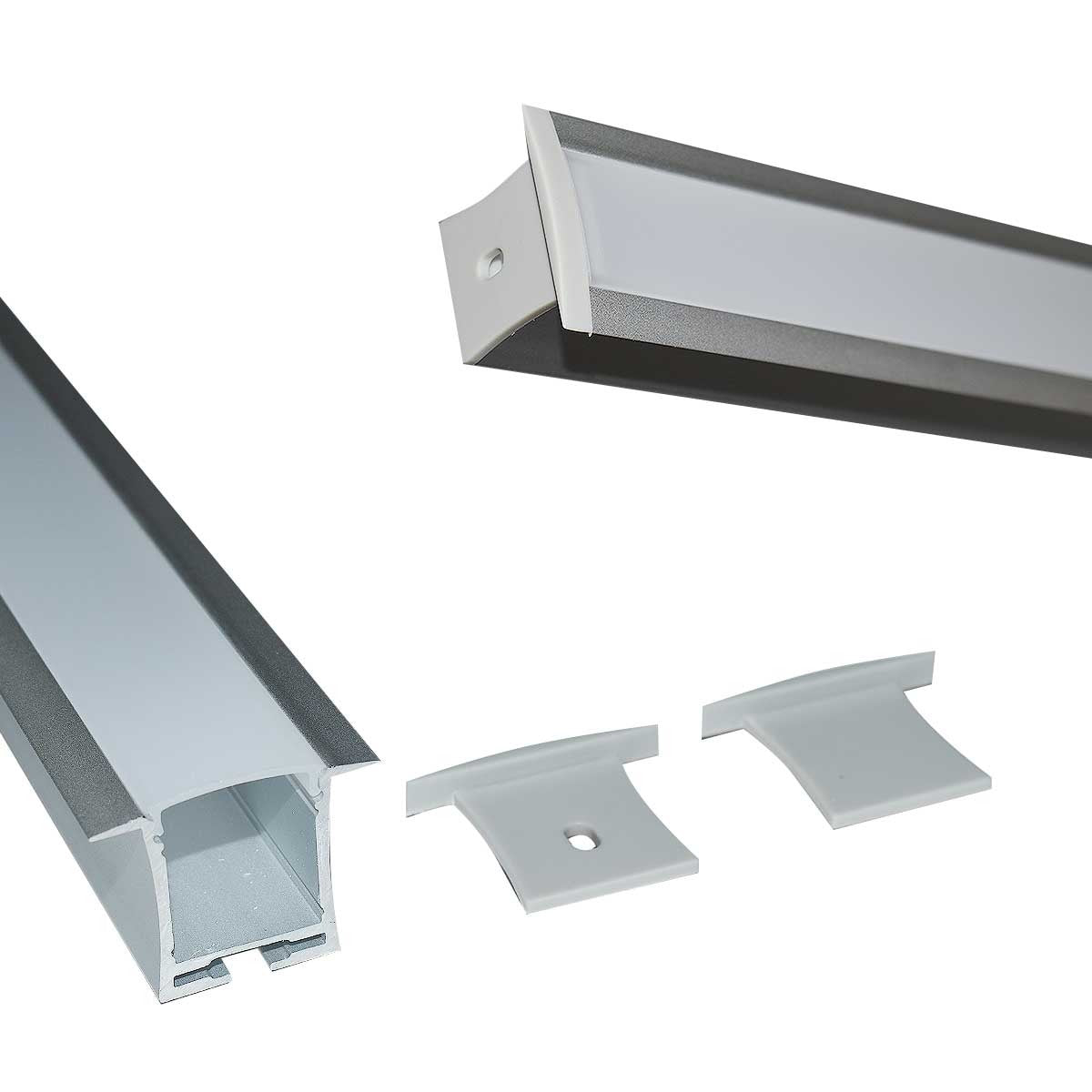 Perfil de aluminio empotrable para tira LED con difusor- 4 clips - 2 tapas - 36x28mm - 2 metros (1)