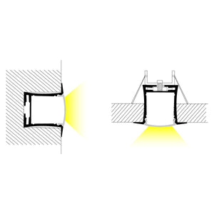 Perfil de aluminio empotrable para tira LED con difusor- 4 clips - 2 tapas - 36x28mm - 2 metros (8)