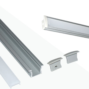 Perfil de aluminio empotrable para tira LED con difusor - 2 tapas - 23x15mm - 2 metros