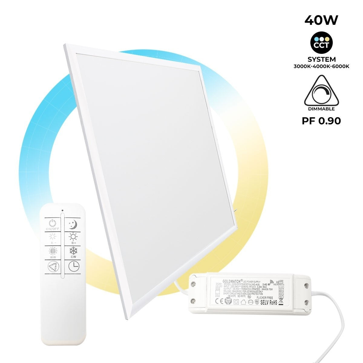 Panel LED slim CCT regulable con mando - 60x60cm - 40W