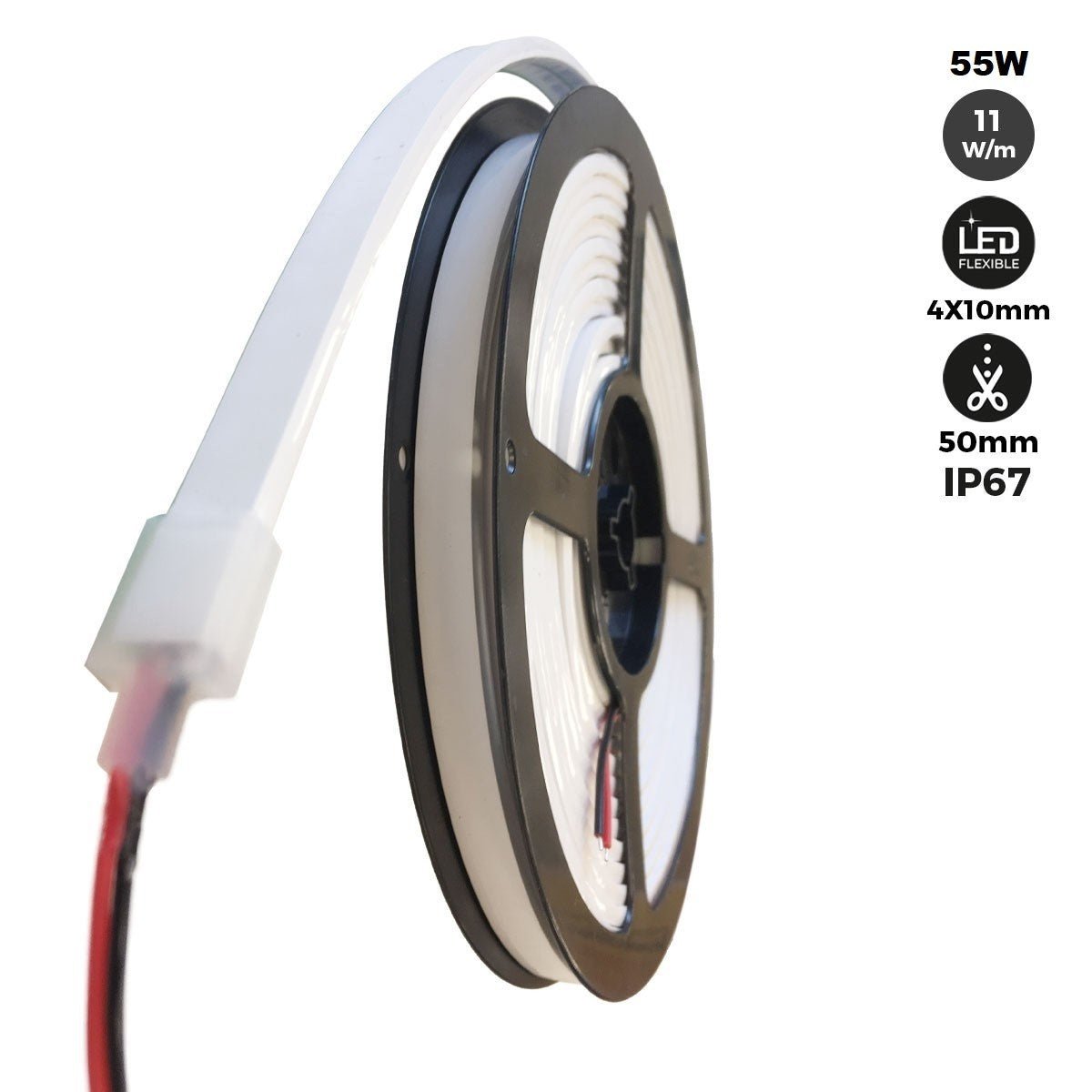 Neón LED flexible 24V DC - 4x10mm - 5 metros - Kit completo - IP67 - 11W/m - Curvatura lateral - Barcelona Led-