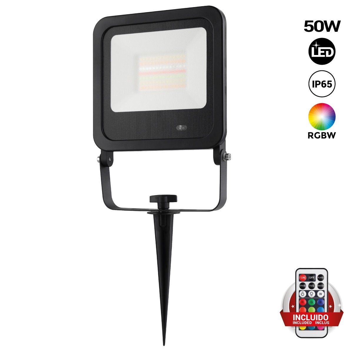 Proyector LED exterior RGBW con mando - IP65 - 120º- 50W - Barcelona Led-