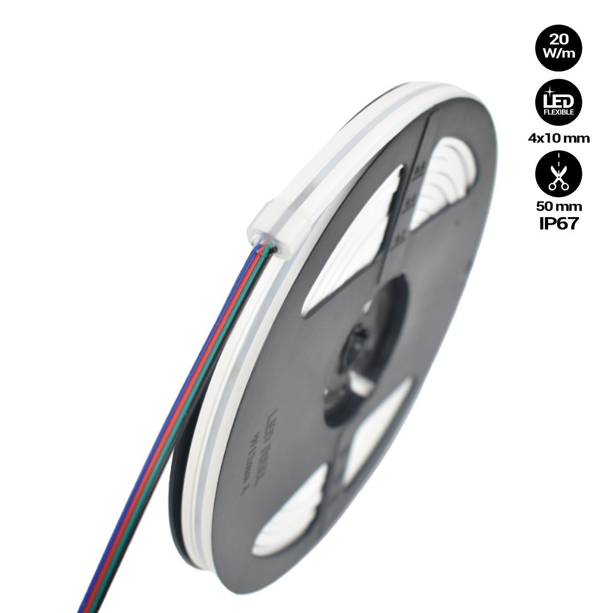 Neón LED Flexible RGB - 24V/DC 4x10mm - 5 metros - Kit completo - IP67 - 20W/m - Curvatura lateral - Barcelona Led-