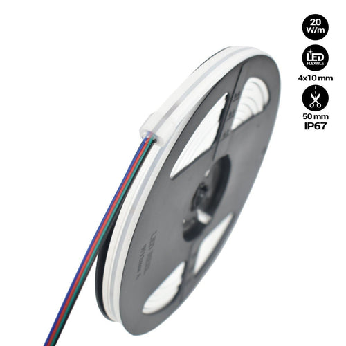 Εύκαμπτο RGB LED Neon - 24V/DC 4x10mm - 5 μέτρα - Πλήρες σετ - IP67 - 20W/m - Πλευρική κάμψη