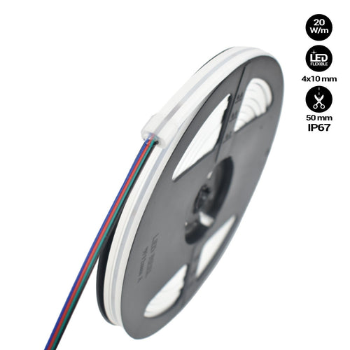 RGB Flexible LED Neon - 24V/DC 4x10mm - 5 meters - Complete Kit - IP67 - 20W/m - Side bend