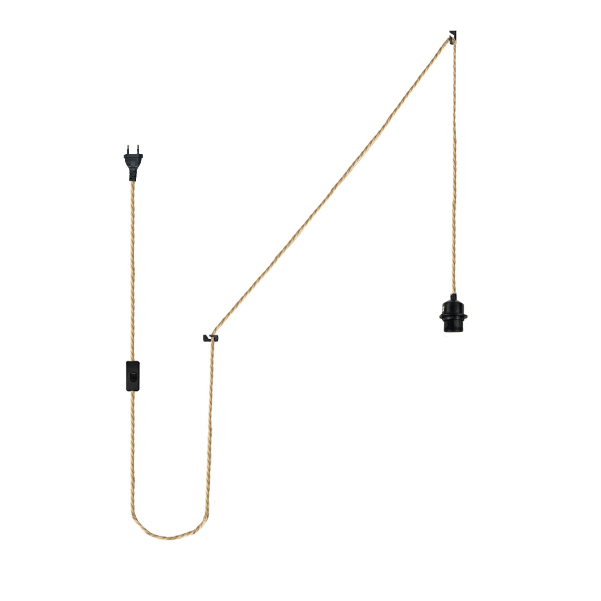 Casquillo E27 con cable de yute trenzado, interruptor y enchufe (1)