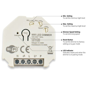 Dimmer SMART WIFI 250W Tuya APP - PUSH - Barcelona Led-Control y regulación
