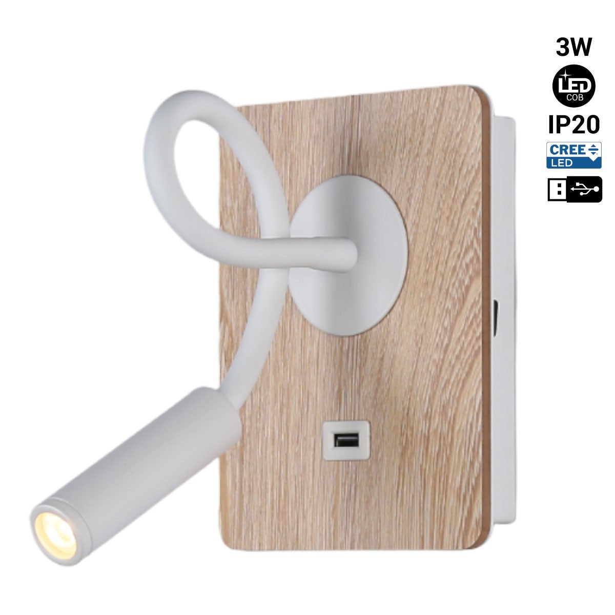 Aplique de pared flexible para lectura con puerto USB "LONDON USB" - Chip CREE - 3W