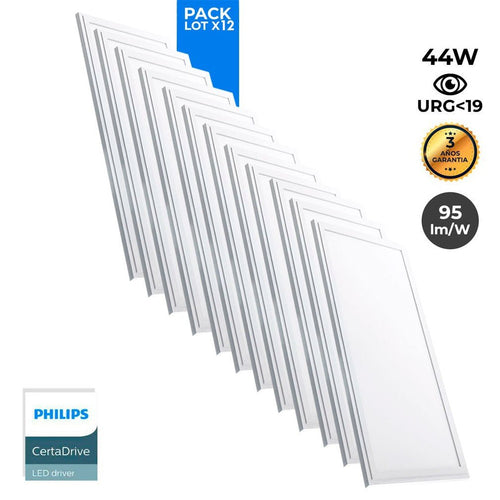 Pack of 12 slim LED panels 120X30 cm - Driver Philips - 44W - UGR19 - IP40