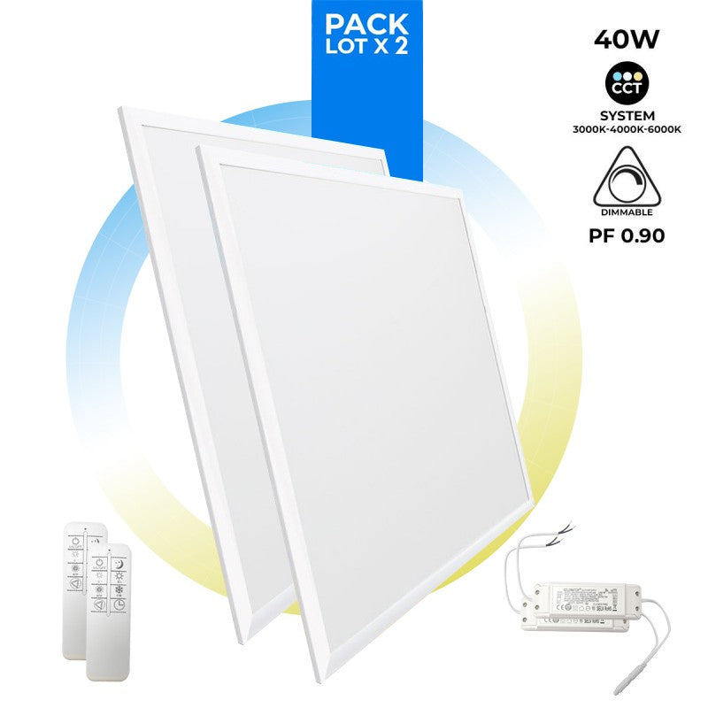 Pack de 2 paneles LED slim CCT regulable con mando - 60x60cm - 40W