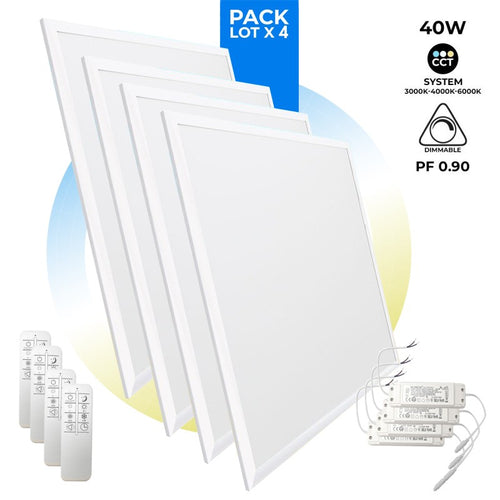 Set van 4 LED slim CCT dimbare LED panelen met afstandsbediening - 60x60cm - 40W
