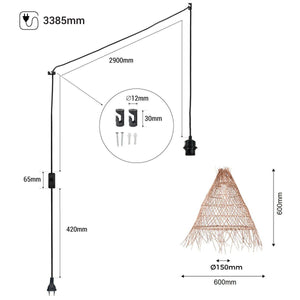 Lámpara colgante de mimbre "Willow" con interruptor y enchufe - Barcelona Led-Decoración