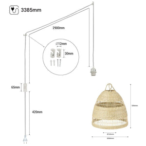 Lámpara colgante de mimbre "Ikken" con interruptor y enchufe - Barcelona Led-Decoración