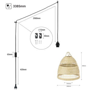 Lámpara colgante de mimbre "Ikken" con interruptor y enchufe - Barcelona Led-Decoración