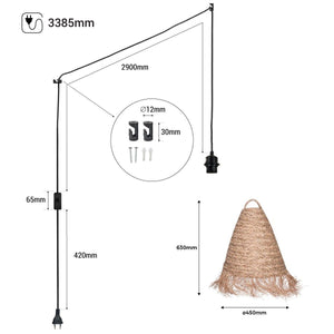 Lámpara colgante de fibras naturales "Nam" con interruptor y enchufe - Barcelona Led-Decoración
