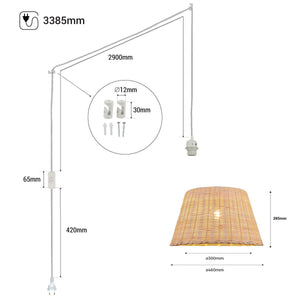 Lámpara colgante de mimbre "Hank" con interruptor y enchufe - Barcelona Led-Decoración