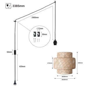Lámpara colgante de mimbre "Onna" con interruptor y enchufe - Barcelona Led-Decoración