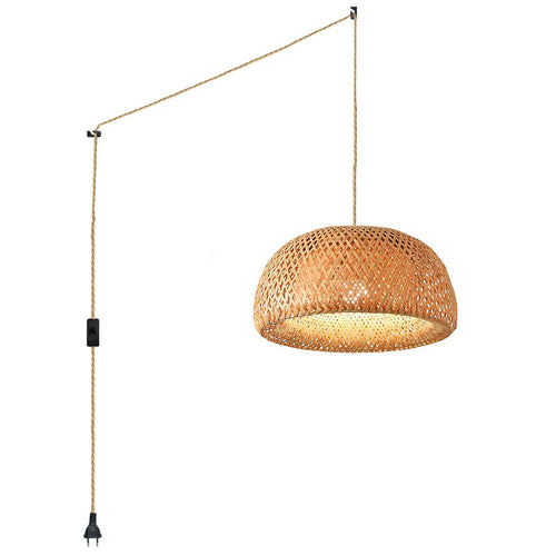 Wicker pendant lamp with switch and plug