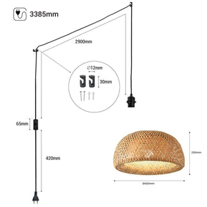 Lámpara colgante de mimbre con interruptor y enchufe "Hanna" - Barcelona Led-Decoración