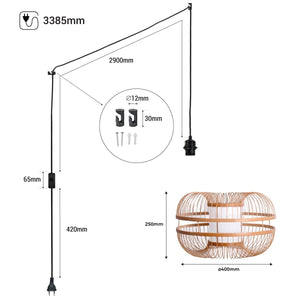 Lámpara colgante japonesa de bambú "Kaizen" con interruptor y enchufe (7)