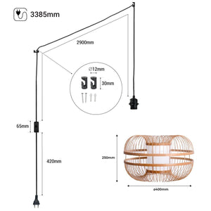 Lámpara colgante japonesa de bambú "Kaizen" con interruptor y enchufe - Barcelona Led-Decoración