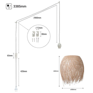 Lámpara colgante de ratán "Java" con interruptor y enchufe (10)