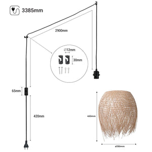 Lámpara colgante de ratán "Java" con interruptor y enchufe (11)