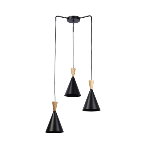 Metal and wood triple pendant light -