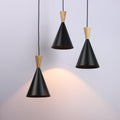 Metal and wood triple pendant light -
