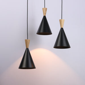 Lámpara colgante triple de metal y madera "Lima"